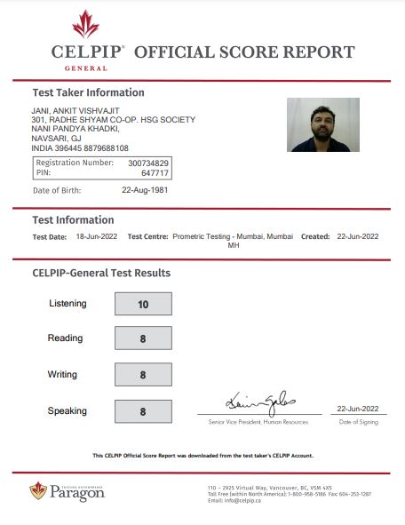 Ankit took celpip coaching in Hyderabad at English Springs got required score in CELPIP exam